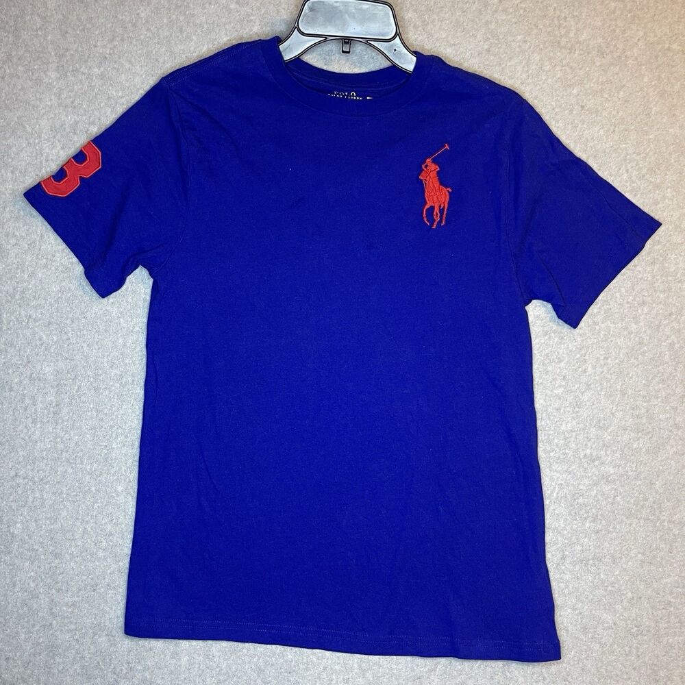 Polo Ralph Lauren Boys Embroidered Logo Blue Red T-Shirt Size L (14-16)